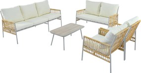 Zestaw mebli ogrodowych modułowych 7-osobowych ze stali ocynkowanej: 1 sofa 3-osobowa + 1 sofa 2-osobowa + 2 fotele + 1 stolik kawowy - Beżowy