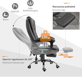 Vinsetto Fotel biurowy ergonomiczny z funkcją masażu masażer szary 65x160x104 cm | Aosom PL