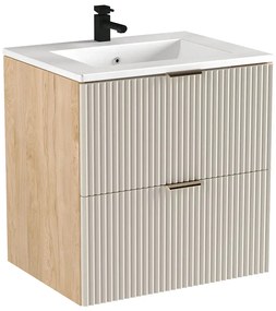 Umywalka ceramiczna z szafką wiszącą kaszmirowy + orzech G3-H39