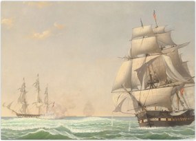 Obraz na szkle - Fitz Henry Lane, The United States Frigate President Engaging the British Squadron, reprodukcje (70x50 cm)