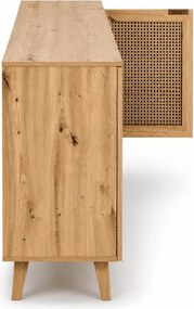 Komoda Calviro - w kolorze dąb artisan/czarny, nowoczesna, wykonana z płyty meblowej, posiada plecione wstawki