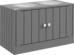 PawHut Podwieszona stacja karmienia z 2 miskami ze stali nierdzewnej i 44 L pojemnością, drzwiami magnetycznymi, dla dużych psów, Szary