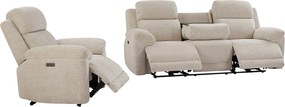 Kanapa 3-osobowa i fotel z elektryczną funkcją relax i beżową melanżową tapicerką - KELUNO