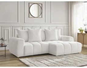 Biały rozkładany/ze schowkiem narożnik z materiału bouclé (prawostronny/z szezlongiem) Roxelane – Bobochic Paris