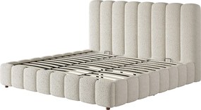 Łóżko tapicerowane dwuosobowe ze schowkiem - 180 x 200 cm - z hydraulicznym schowkiem + zagłówkiem + stelażem listwowym - pętelkowe - białe