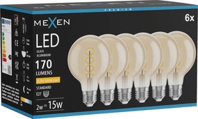 Mexen Vintis 6x żarówka filament spirala LED E27, G80, 2W, Ciepła - 2200K, 170 lm, amber - L165-E27-0222-50x06