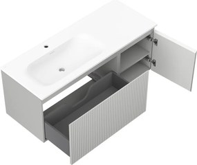Mexen Rivel szafka łazienkowa 120 cm z umywalką Vela lewą, 1S, 1D, ryflowana, szara mat/biała mat - 91A23-12047-3-BBFF62-W23L01