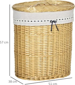 HOMCOM Kosz na pranie z wikliny, pleciony pojemnik na pranie z pokrywką
