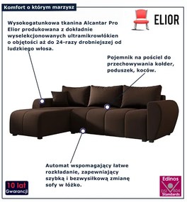 Brązowy narożnik L z funkcją spania S5-S90