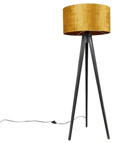 Lampa podłogowa trójnóg czarna z złotym kloszem 50 cm - Tripod Classic