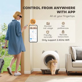 PawHut Samoczyszcząca Kuweta z Aplikacją Sterującą 80 L Usuwanie Zapachów dla Wielu Kotów