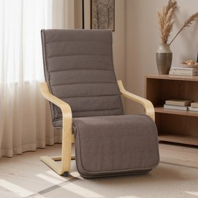 HOMCOM Fotel akcentowy, fotel relaksacyjny z regulowanym podnóżkiem, rama z drewna brzozowego, do 120 kg, 66,5 x 94 x 100 cm, brązowy | Aosom PL