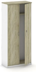 Szafa szatniowa MIRELLI z wysuwanym wieszakiem, 800 x 400 x 1800 mm, biały/dąb sonoma