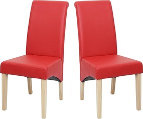 Krzesło do jadalni Cesena (zestaw 2 sztuk), sztuczna skóra matowa, czerwony, jasne nóżki