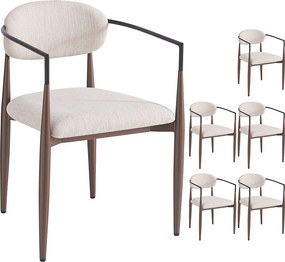 Komplet 6 krzeseł do jadalni - 57 x 60 x 81 cm cm - krzesło do makijażu - regulowane złote nogi - len - beż