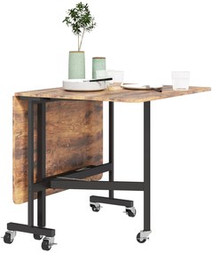 HOMCOM Składany Stół Jadalniany, dla do 6 Osób, z 6 Kółkami i Hamulcami, do Małych Przestrzeni, Brązowy