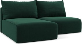Ciemnozielony aksamitny rozkładany/ze schowkiem narożnik (lewostronny/z szezlongiem) Kalena – Makamii