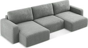 Szary rozkładany/ze schowkiem narożnik z tkaniny szenilowej (w kształcie litery U) Kona – Makamii