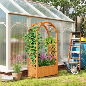 Outsunny Wysoka grządka z kratką do pnączy, Spalier Skrzynka na Rośliny Drewniana 83 x 36 x 145cm Jasnobrązowy
