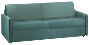 Kanapa 4-osobowa rozkładana z weluru CALIFE - Kolor miętowy - Łóżko 160  cm - Materac 22 cm z pamięcią kształtu
