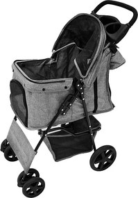 Wózek dla zwierząt z pokrowcem przeciwdeszczowym i torbą Caddy – tkany szary