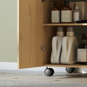 HOMCOM Szafka podumywalkowa do łazienki, 3-stopniowa półka, kółka, drewno