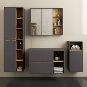 Komplet mebli łazienkowych grafit + dąb artisan  W8-C09