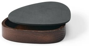 Antracytowo-brązowy drewniany/ze skóry ekologicznej pojemnik dekoracyjny z pokrywką 14x12,5x3,5 cm Curve Nupo – LIND DNA