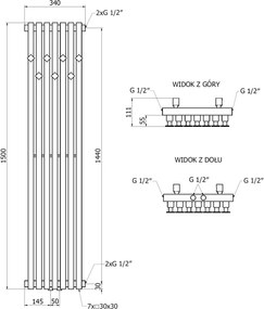 Mexen Flux grzejnik łazienkowy dekoracyjny 1500 x 340 mm, 630 W, czarny - W127-1500-340-00-70