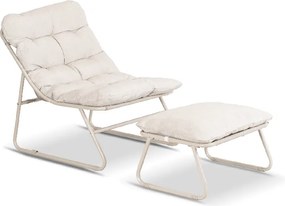 Fotel Ogrodowy KALISTA z Podnóżkiem Beżowy Nowoczesny