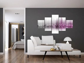 Obraz - Panorama miasta, różowo-  szara (125x70 cm)