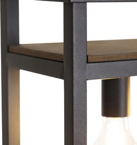 Industrialna lampa wisząca czarna z drewnianą półką 4-światłowa - Cage Rack