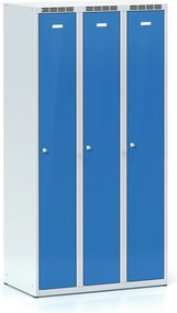 Metalowa szafka ubraniowa S7, 3-drzwiowa, 1800 x 900 x 500 mm, demontaż, zamek obrotowy, drzwi niebieskie