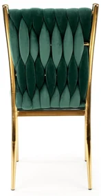 K436 krzesło ciemny zielony/złoty, glamour, warkocz, plecione, velvet