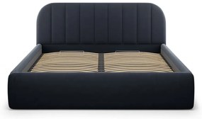 Ciemnoniebieskie tapicerowane łóżko dwuosobowe ze schowkiem ze stelażem 160x200 cm Juno – Windsor &amp; Co Sofas