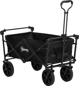 Outsunny Wózek Składany z Dachem, Wózek Transportowy z Uchwytem, Wózek Ogrodowy z Torbą, Wytrzymałość do 100 kg, Oxford, Czarny