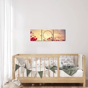 Obraz - Łąka z kwiatami (z zegarem) (90x30 cm)