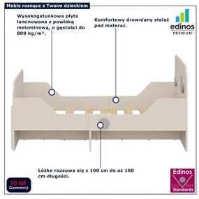 Kaszmirowe łóżko rosnące z dzieckiem 80x120/160 L7-F66