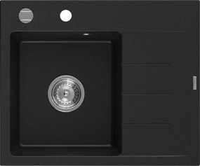 Mexen Ben zlewozmywak granitowy 1-komorowy z ociekaczem, lewy 600 x 500 mm, czarny, syfon chrom - 6522605000-77