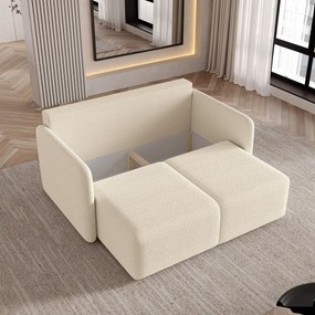 Masseno Sofa SUVI II z funkcją spania i pojemnikiem na pościel, Rozkładana sofa - Kremowy, QUELLE 02