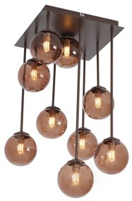 Designerska lampa sufitowa brązowa z brązowym szkłem 9-punktowa - AthensDesignerski Oswietlenie wewnetrzne