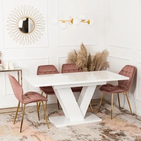 Stół Prostokątny Rozkładany CLARK 120-160 cm Biały Połysk Glamour