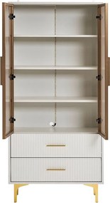 Witryna z 2 drzwiami szklanymi - LED-y - 70 x 35 x 150 cm - Płyta wiórowa - Biała