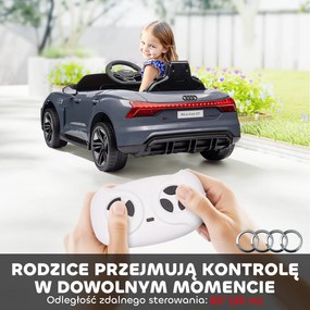 HOMCOM Elektryczne auto dla dzieci z pilotem, pasem bezpieczeństwa, sygnałem dźwiękowym, muzyką, reflektorami, do 5 km/h, 3-5 lat, Szary