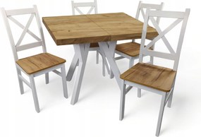Stół + 4 Krzesła Biały + Dąb Craft kwadrat 90x90 rozsuwany do 190 cm + nogi drewniane