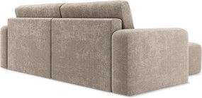Beżowy rozkładany/ze schowkiem narożnik z tkaniny szenilowej (lewostronny/z szezlongiem) Kona – Makamii