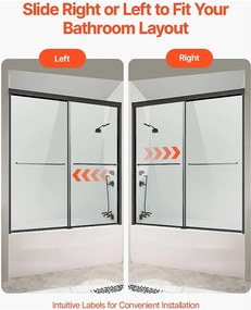 Drzwi Prysznicowe SucceBuy, Drzwi Do Wanny Pół-bezramienne, 127-152 cm S x 152 cm W, Czarne Na Łazienkę