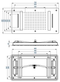 Deszczownica sufitowa XXL ze stali nierdzewnej DPG5017Super płaski - 70 x 38 cm - Montaż sufitowy