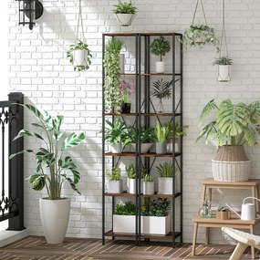 HOMCOM Zestaw 2 regałów 6-poziomowych, rama stalowa, do salonu, biura, sypialni, Rustykalny-Brąz