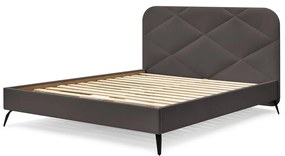 Ciemnoszare tapicerowane łóżko dwuosobowe ze stelażem 140x190 cm Prune – Bobochic Paris